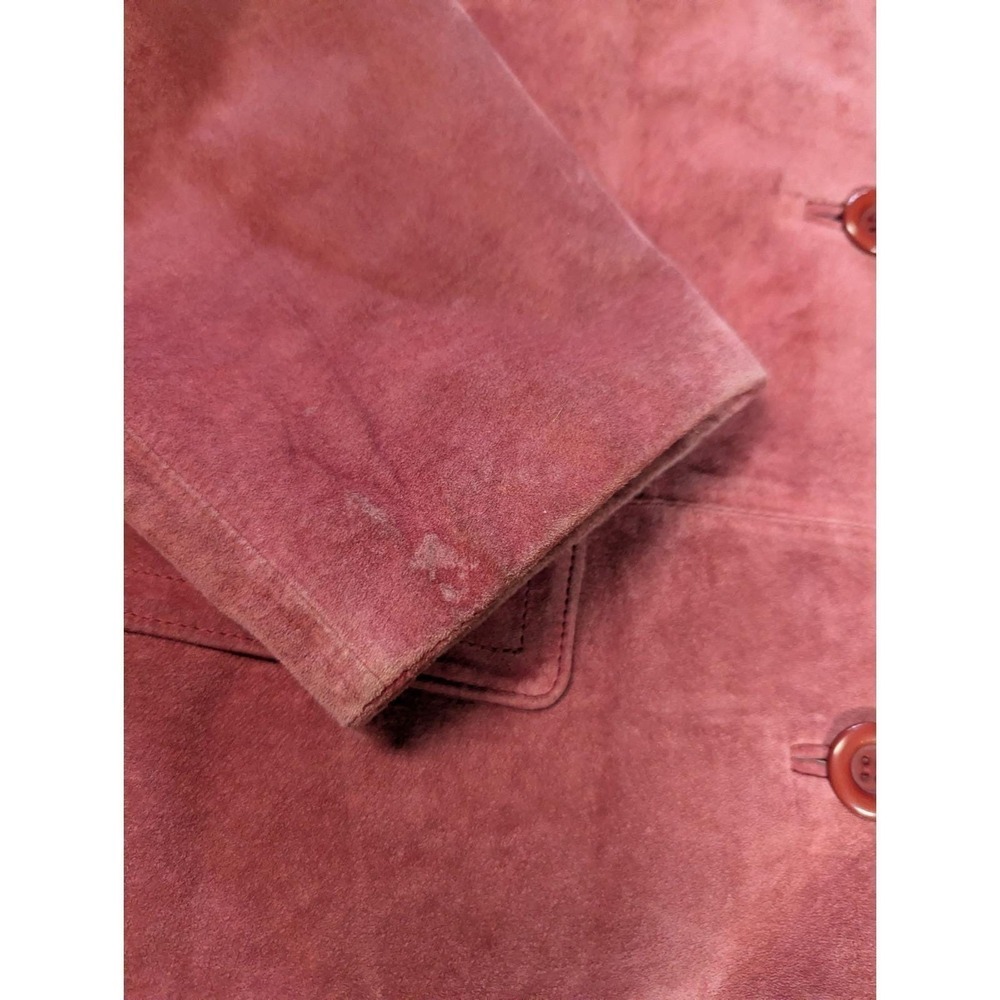 Jessica Holbrook Red Suede Barn Jacket Large Washable Leather Utility Coat 90s - Picture 13 of 16